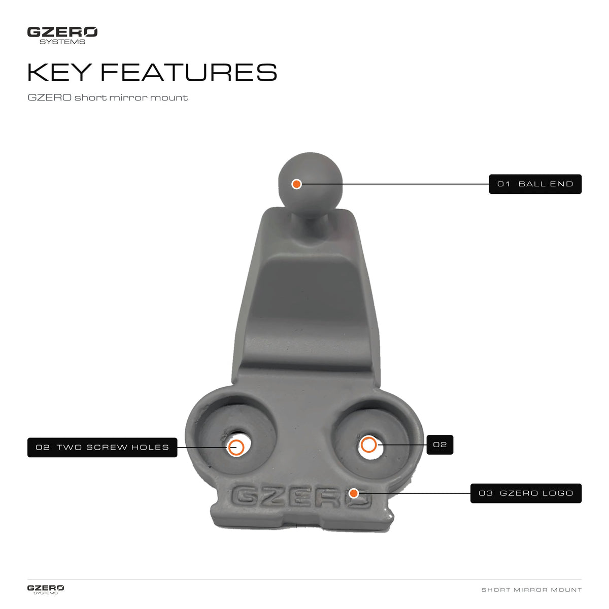GZERO Short Mirror Stay Mount for Jimny 2018 Onwards - GZERO Systems